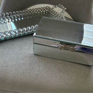 Silver Mirrored bundle! Jewelley box with Bow Accent and tray